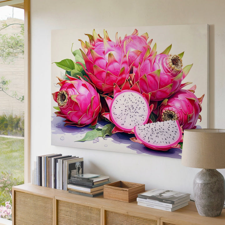 Vibrant Dragon Fruit Canvas – Photorealistic Exotic Fruit Wall Art - Gifitto
