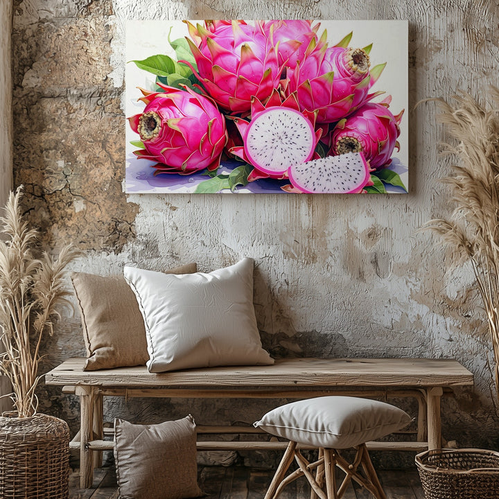 Vibrant Dragon Fruit Canvas – Photorealistic Exotic Fruit Wall Art - Gifitto