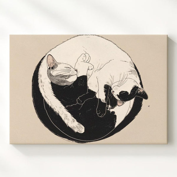 Yin Yang Cats Canvas – Minimalist Black & White Feline Harmony Art - Gifitto