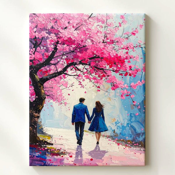 Cherry Blossom Romance Canvas – Couple Walking Under Blossoms in Spring - Gifitto