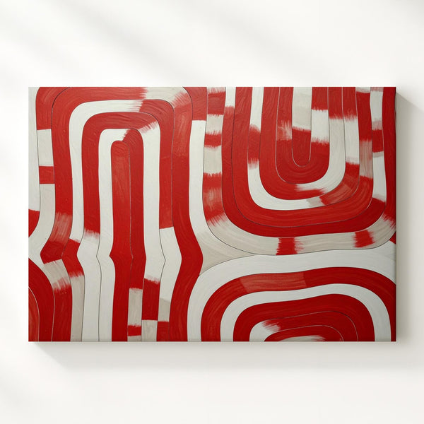Red Loop Maze Canvas – Bold Abstract Art with Dynamic Red Lines - Gifitto