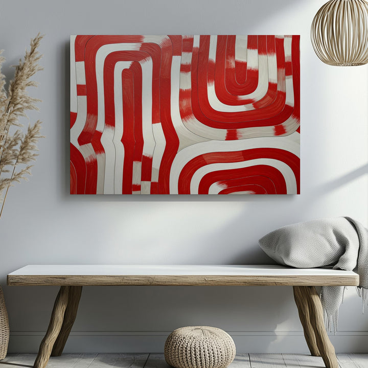 Red Loop Maze Canvas – Bold Abstract Art with Dynamic Red Lines - Gifitto