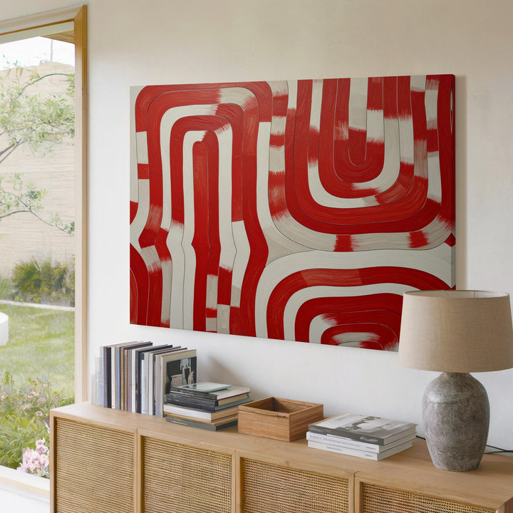 Red Loop Maze Canvas – Bold Abstract Art with Dynamic Red Lines - Gifitto