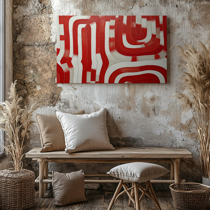 Red Loop Maze Canvas – Bold Abstract Art with Dynamic Red Lines - Gifitto