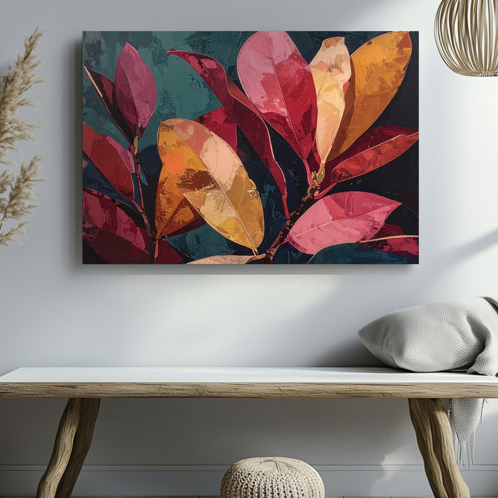 Bold Tropical Leaf Canvas – Vibrant Color Block Botanical Wall Art - Gifitto