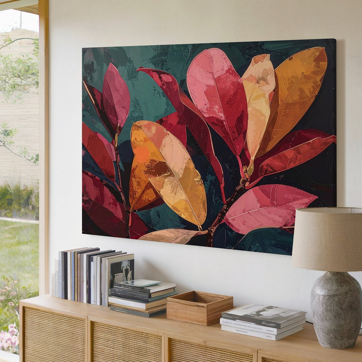 Bold Tropical Leaf Canvas – Vibrant Color Block Botanical Wall Art - Gifitto