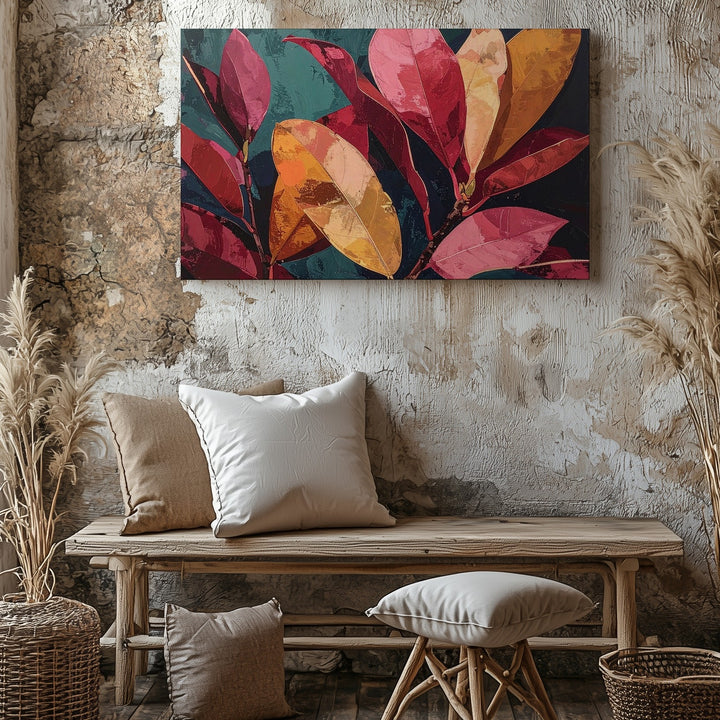 Bold Tropical Leaf Canvas – Vibrant Color Block Botanical Wall Art - Gifitto