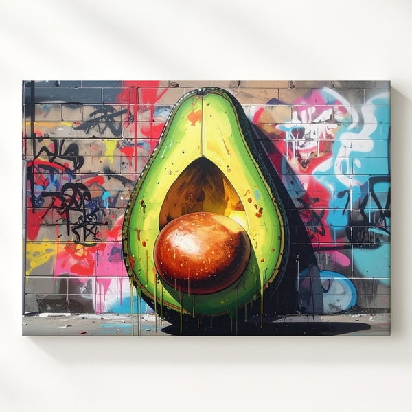 Graffiti Avocado Canvas – Bold Street Art Fruit Wall Mural Print - Gifitto