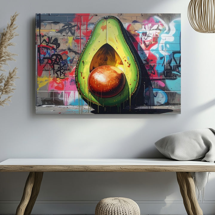 Graffiti Avocado Canvas – Bold Street Art Fruit Wall Mural Print - Gifitto