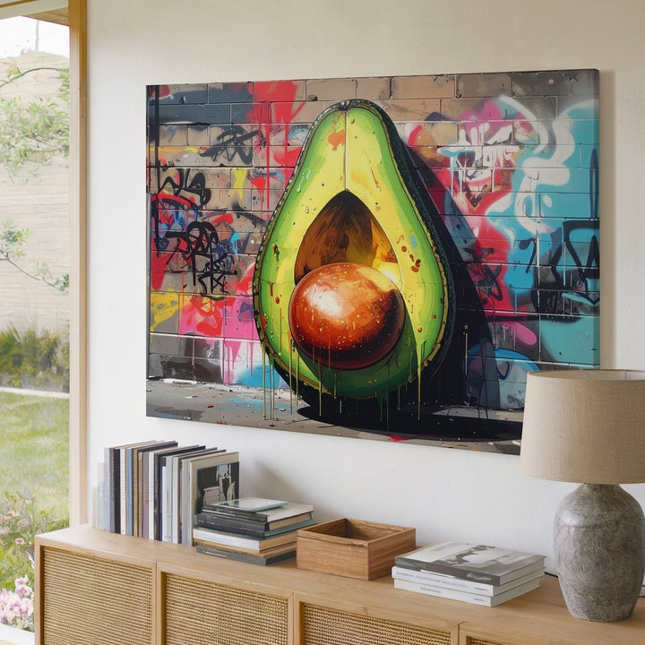 Graffiti Avocado Canvas – Bold Street Art Fruit Wall Mural Print - Gifitto