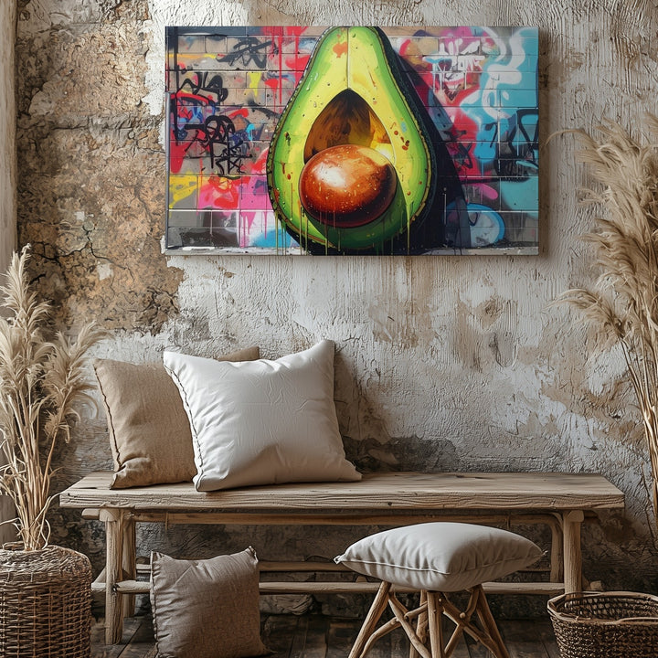 Graffiti Avocado Canvas – Bold Street Art Fruit Wall Mural Print - Gifitto