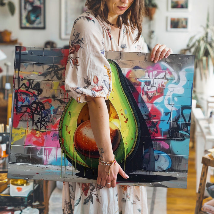 Graffiti Avocado Canvas – Bold Street Art Fruit Wall Mural Print - Gifitto