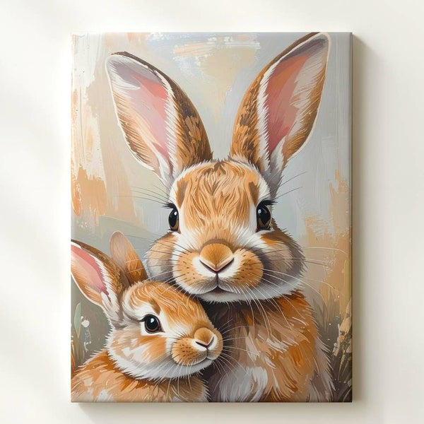Rabbit Family Bond Canvas – Tender Parent and Child Wall Art - Gifitto