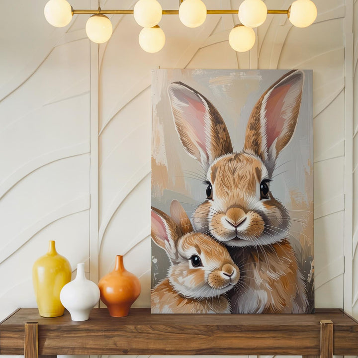 Rabbit Family Bond Canvas – Tender Parent and Child Wall Art - Gifitto