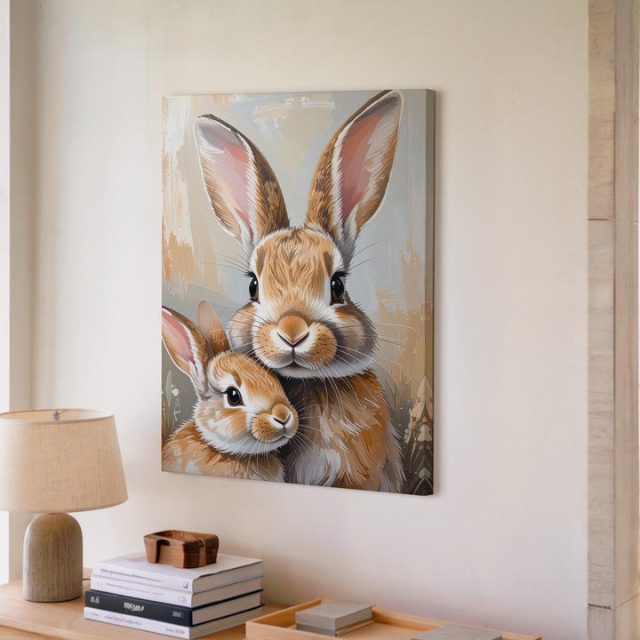 Rabbit Family Bond Canvas – Tender Parent and Child Wall Art - Gifitto
