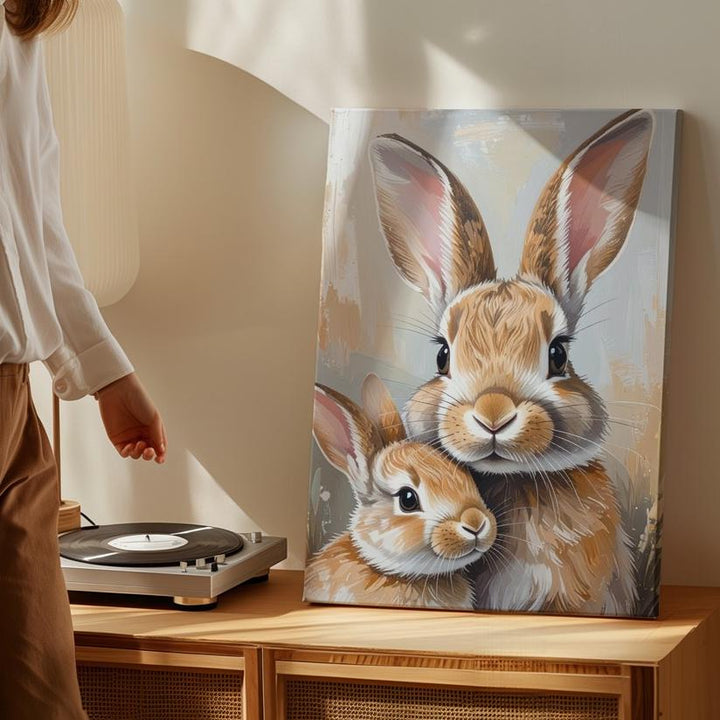 Rabbit Family Bond Canvas – Tender Parent and Child Wall Art - Gifitto