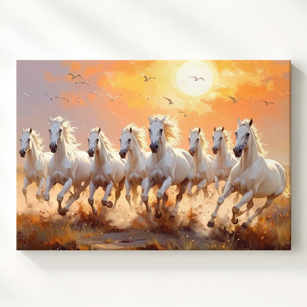 Galloping Light Canvas – White Horses in a Sunlit Golden Field - Gifitto