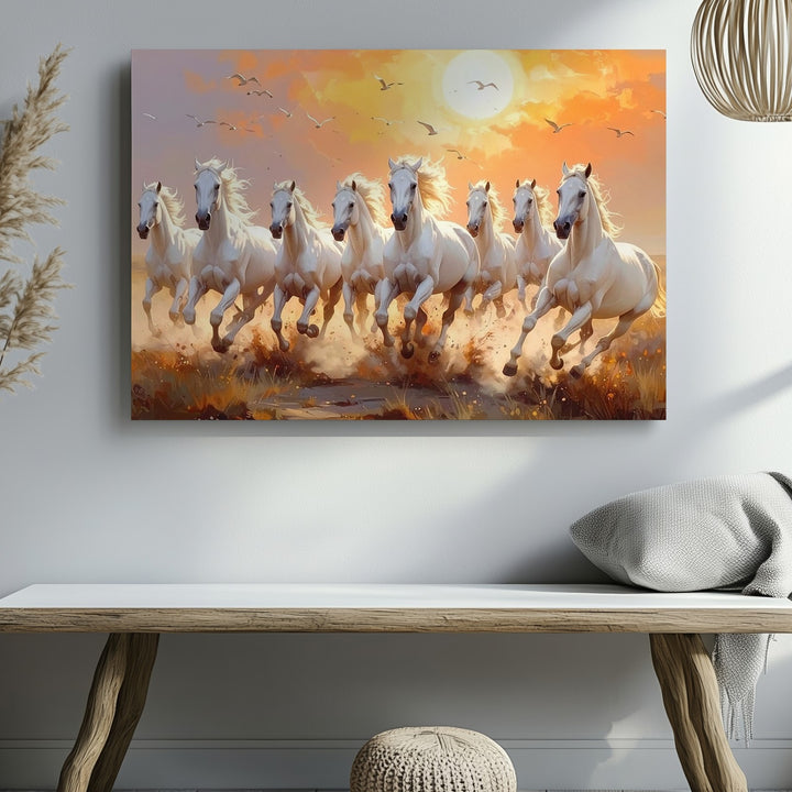 Galloping Light Canvas – White Horses in a Sunlit Golden Field - Gifitto