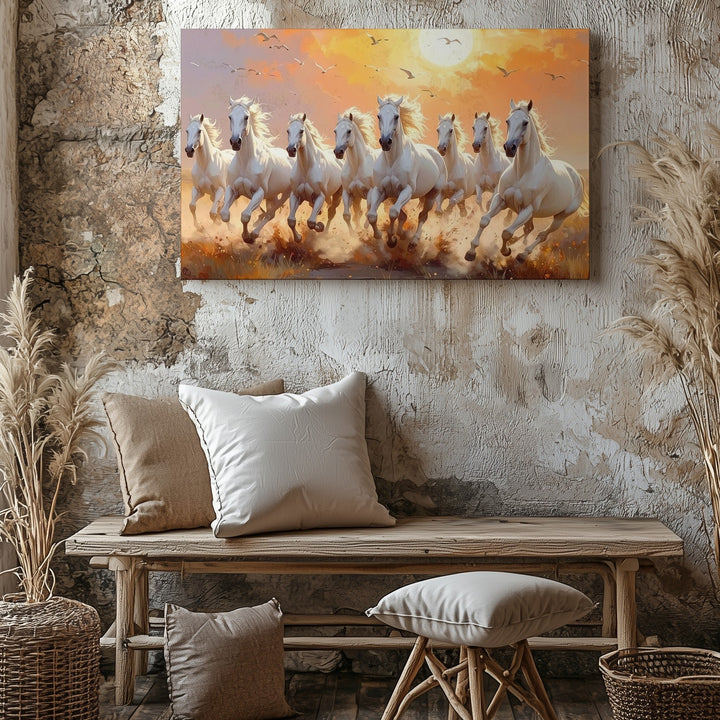 Galloping Light Canvas – White Horses in a Sunlit Golden Field - Gifitto