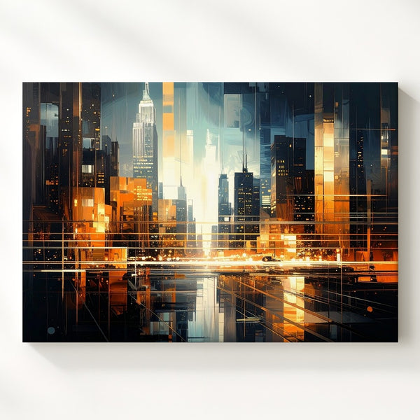 Neon Pulse Canvas – Futuristic Cyberpunk Cityscape with Empire State Glow