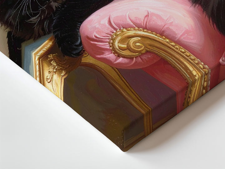 Velvet Throne Cat Canvas – Regal Black Feline on Pink Chaise with Cocktail - Gifitto