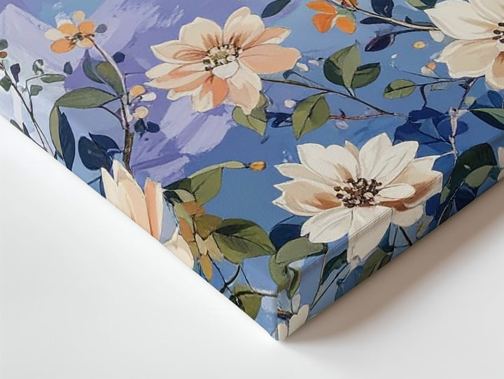 Whimsical Floral Pattern Canvas – Cream & Orange Blooms on Periwinkle - Gifitto