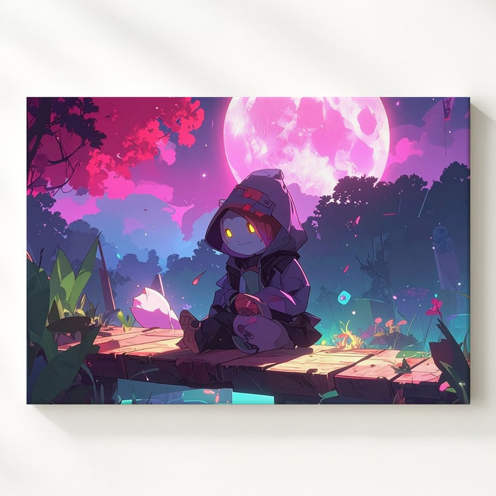 Moonlit Dock Dreamscape Canvas – Whimsical Fantasy Creature Wall Art - Gifitto