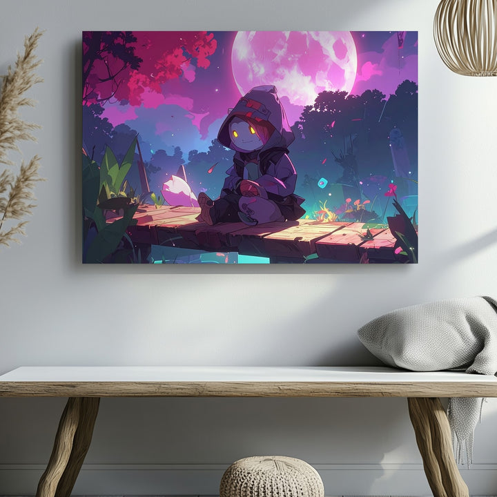 Moonlit Dock Dreamscape Canvas – Whimsical Fantasy Creature Wall Art - Gifitto