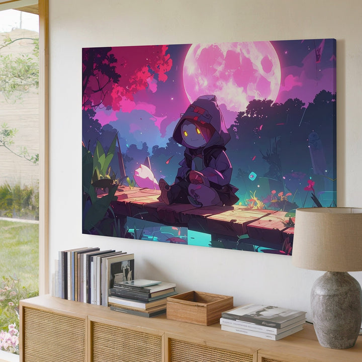 Moonlit Dock Dreamscape Canvas – Whimsical Fantasy Creature Wall Art - Gifitto