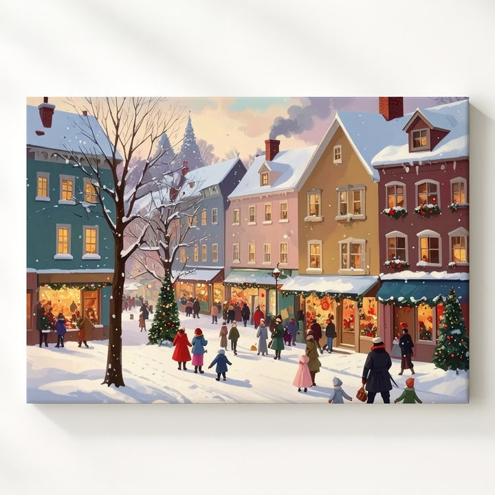 Whimsical Winter Street Canvas – Vintage Holiday Village Scene Wall Art - Gifitto