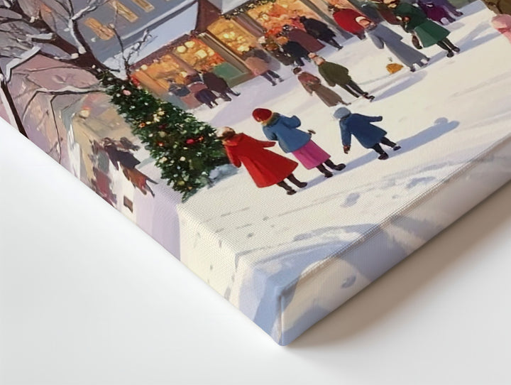 Whimsical Winter Street Canvas – Vintage Holiday Village Scene Wall Art - Gifitto