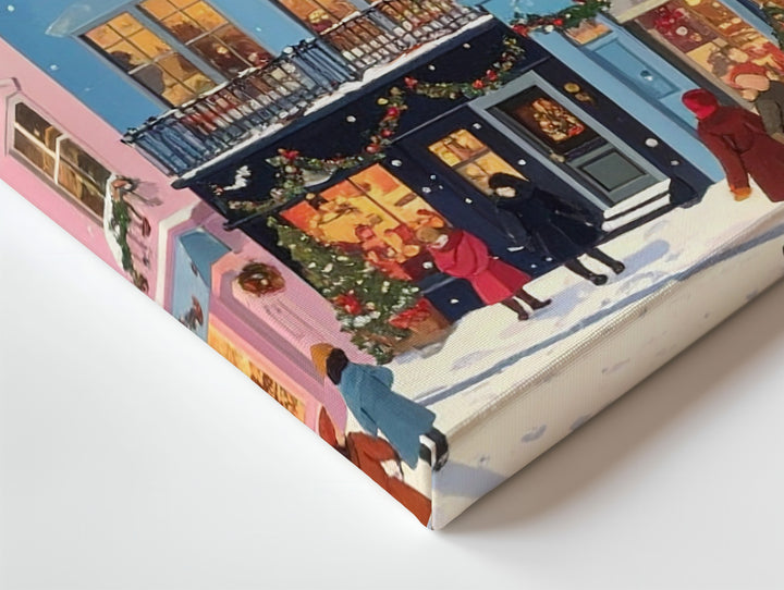 Pastel Holiday Street Canvas – Whimsical Winter Village Scene Wall Art - Gifitto