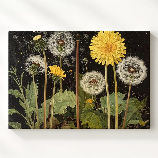 Celestial Dandelion Canvas – Night Garden Botanical Wall Art - Gifitto