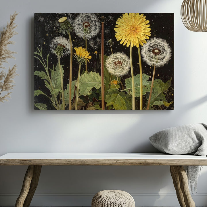 Celestial Dandelion Canvas – Night Garden Botanical Wall Art - Gifitto
