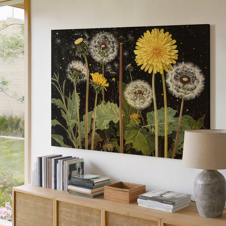 Celestial Dandelion Canvas – Night Garden Botanical Wall Art - Gifitto