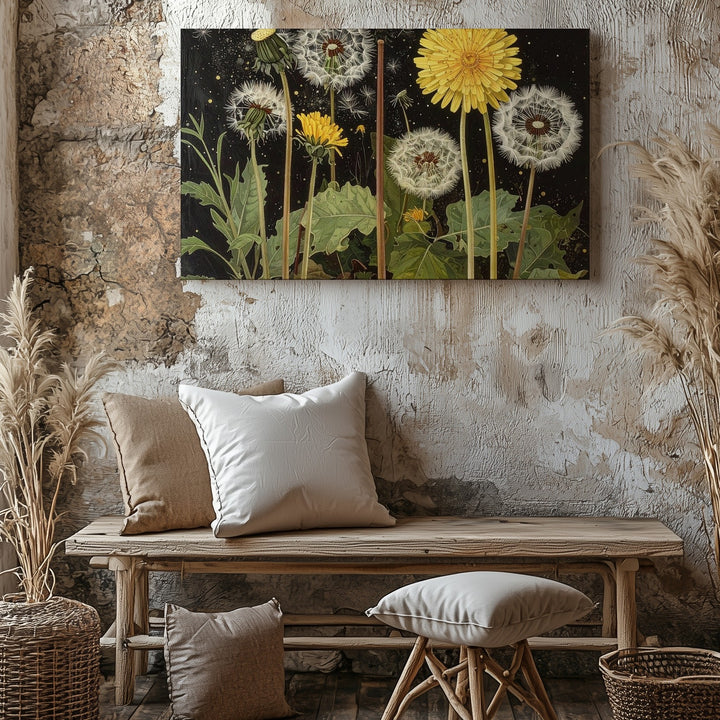 Celestial Dandelion Canvas – Night Garden Botanical Wall Art - Gifitto