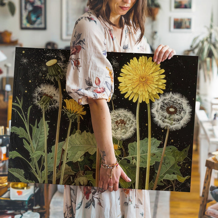 Celestial Dandelion Canvas – Night Garden Botanical Wall Art - Gifitto