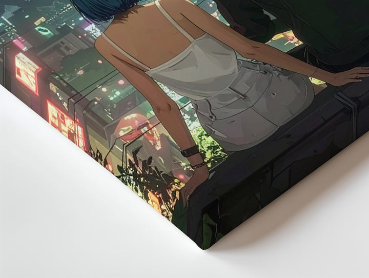 Neon Hearts Canvas – Romantic Cyberpunk Cityscape with Couple - Gifitto