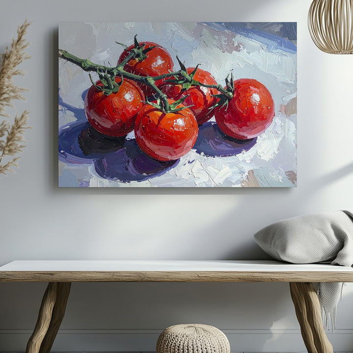 Cherry Tomato Vine Canvas – Stylized Fresh Produce Wall Art - Gifitto
