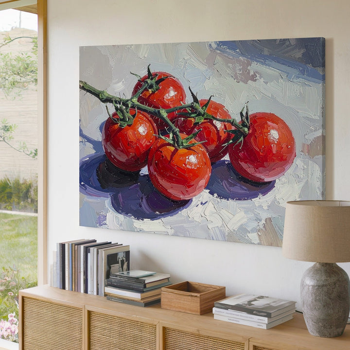 Cherry Tomato Vine Canvas – Stylized Fresh Produce Wall Art - Gifitto