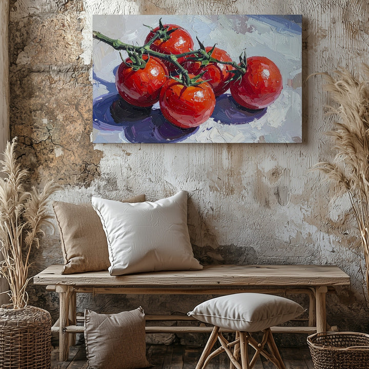 Cherry Tomato Vine Canvas – Stylized Fresh Produce Wall Art - Gifitto