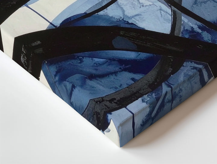 Serene Blue Watercolor Canvas – Abstract Art with Organic Shapes and Black Lines - Gifitto