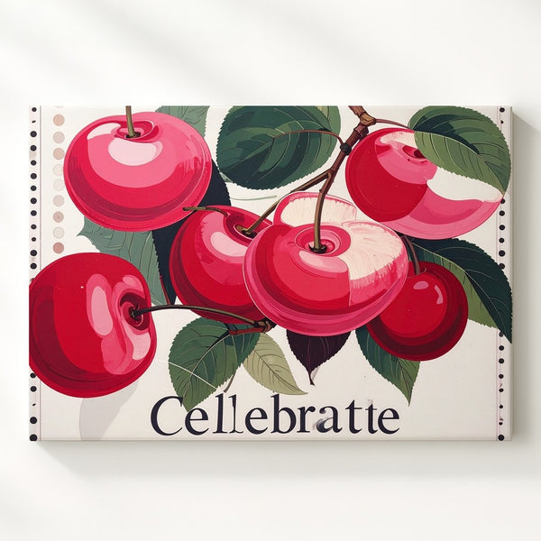 Celebrate Cherry Canvas – Bold Modern Fruit Illustration with Graphic Border - Gifitto