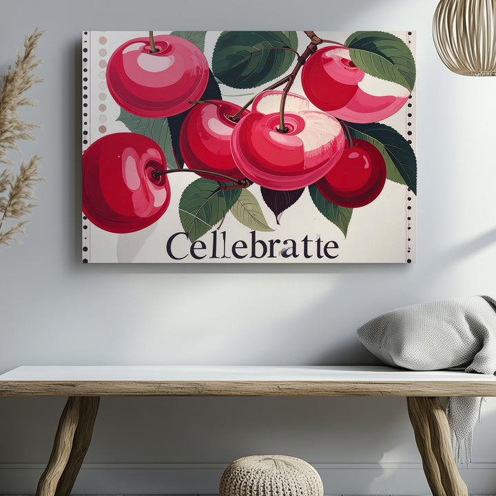 Celebrate Cherry Canvas – Bold Modern Fruit Illustration with Graphic Border - Gifitto