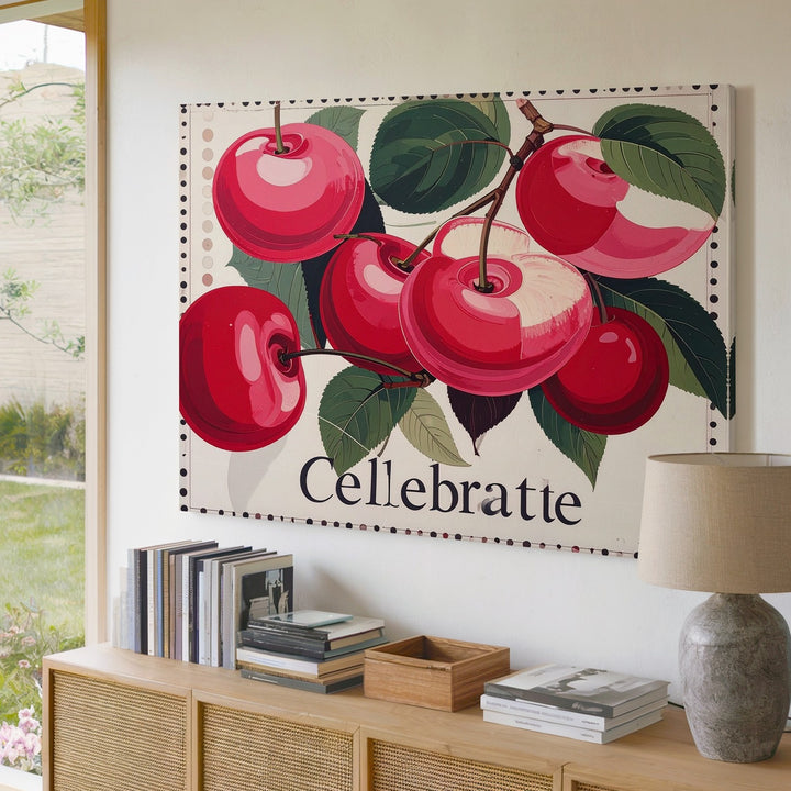 Celebrate Cherry Canvas – Bold Modern Fruit Illustration with Graphic Border - Gifitto