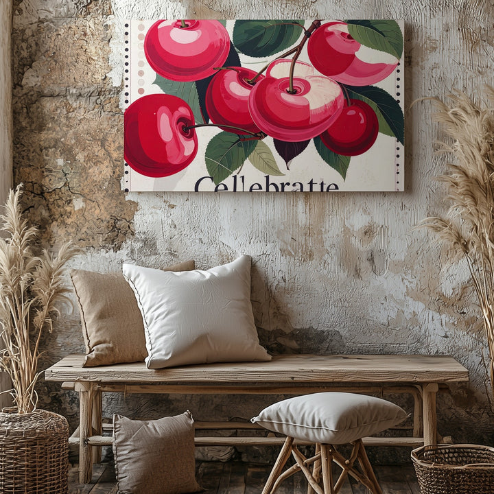 Celebrate Cherry Canvas – Bold Modern Fruit Illustration with Graphic Border - Gifitto