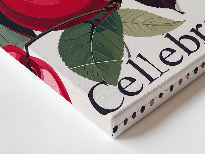 Celebrate Cherry Canvas – Bold Modern Fruit Illustration with Graphic Border - Gifitto