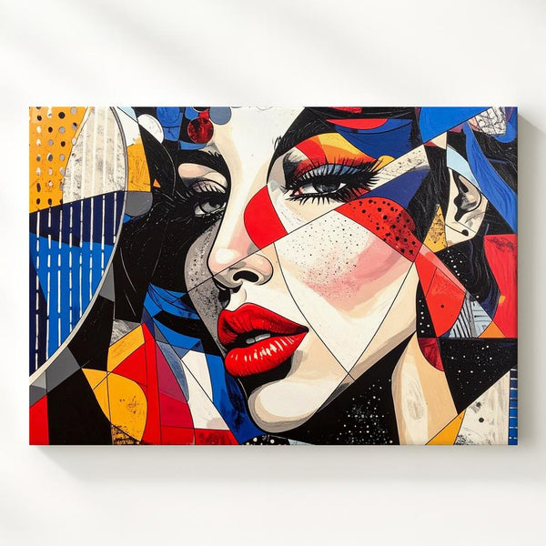 Pop Art Woman Canvas – Bold Geometric Portrait with Comic Book Flair - Gifitto