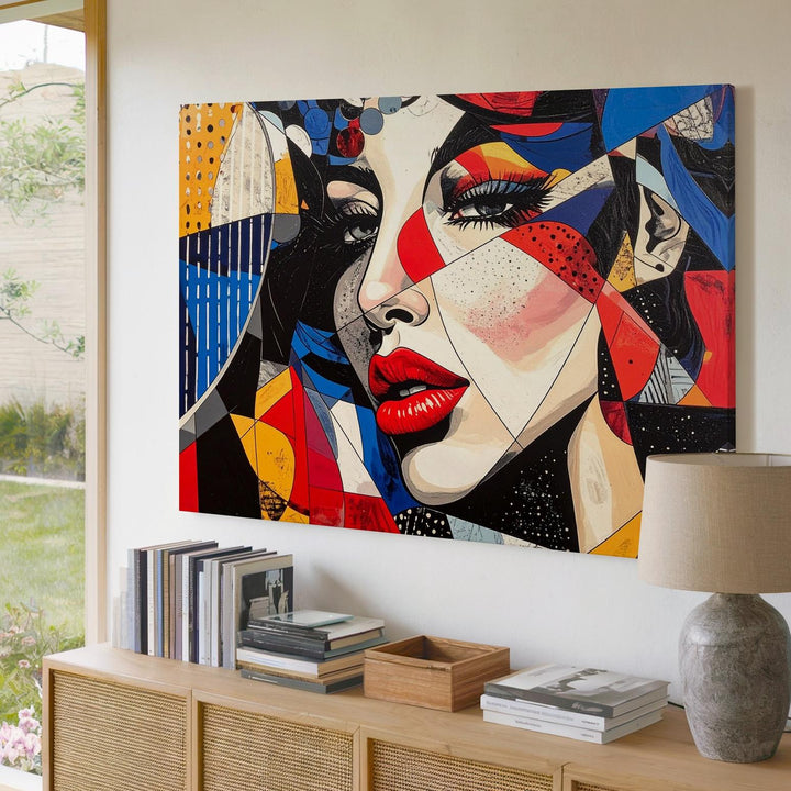 Pop Art Woman Canvas – Bold Geometric Portrait with Comic Book Flair - Gifitto