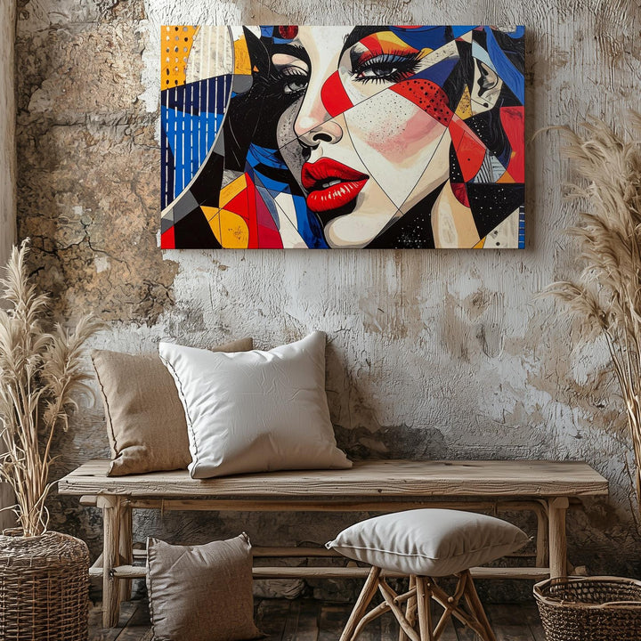 Pop Art Woman Canvas – Bold Geometric Portrait with Comic Book Flair - Gifitto